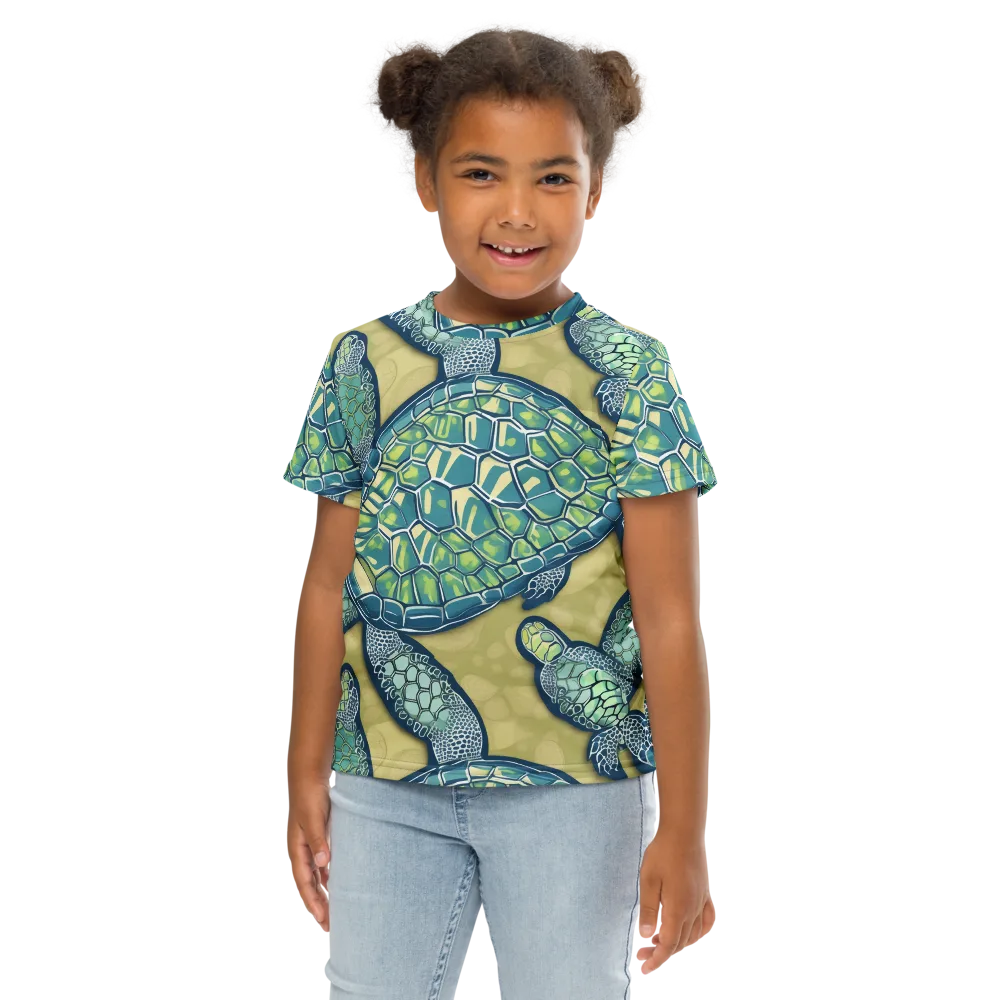Sea Glass Tortoises on Kids Crew Neck T-Shirt — Front