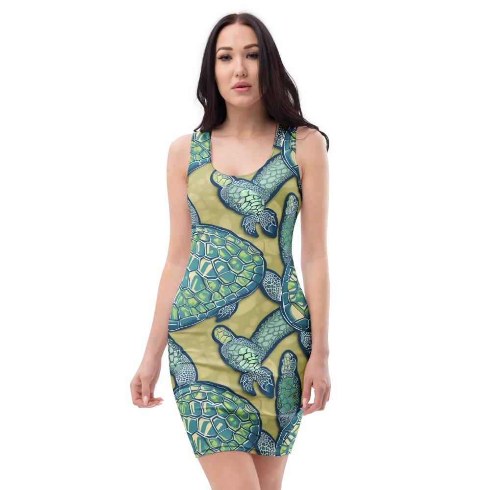 Sea Glass Tortoises on Bodycon Dress — Front