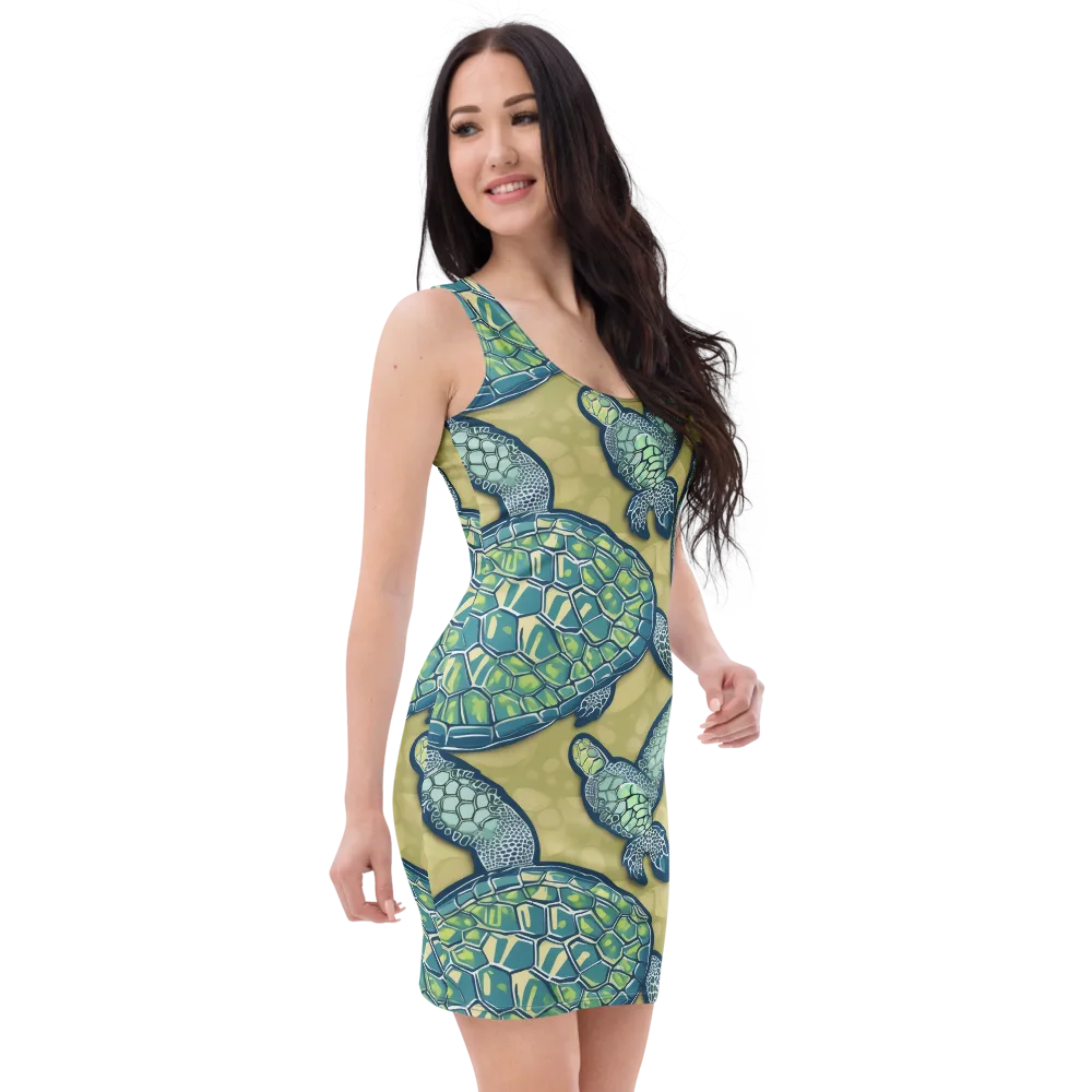 Sea Glass Tortoises on Bodycon Dress — Right Front