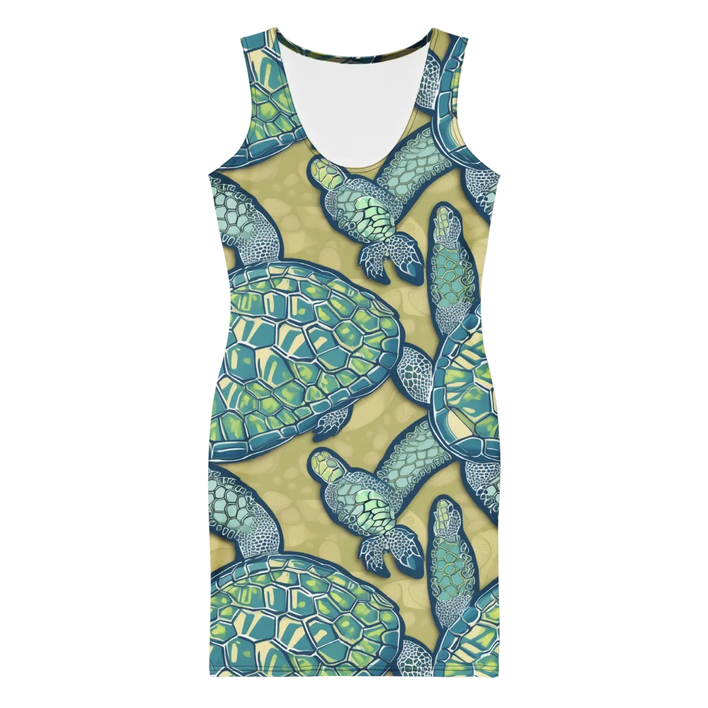 Sea Glass Tortoises on Bodycon Dress — Front