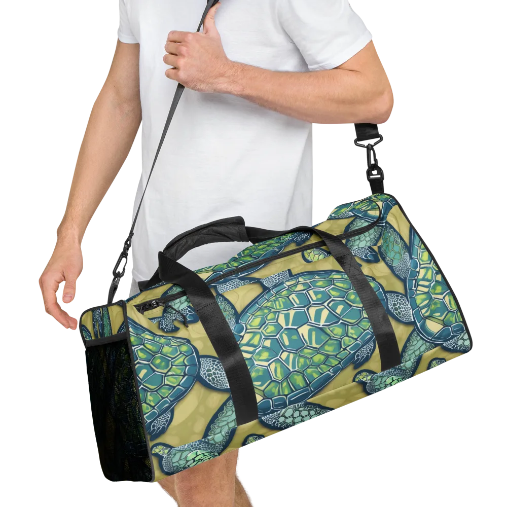 Sea Glass Tortoises on Duffle Bag — Right Front