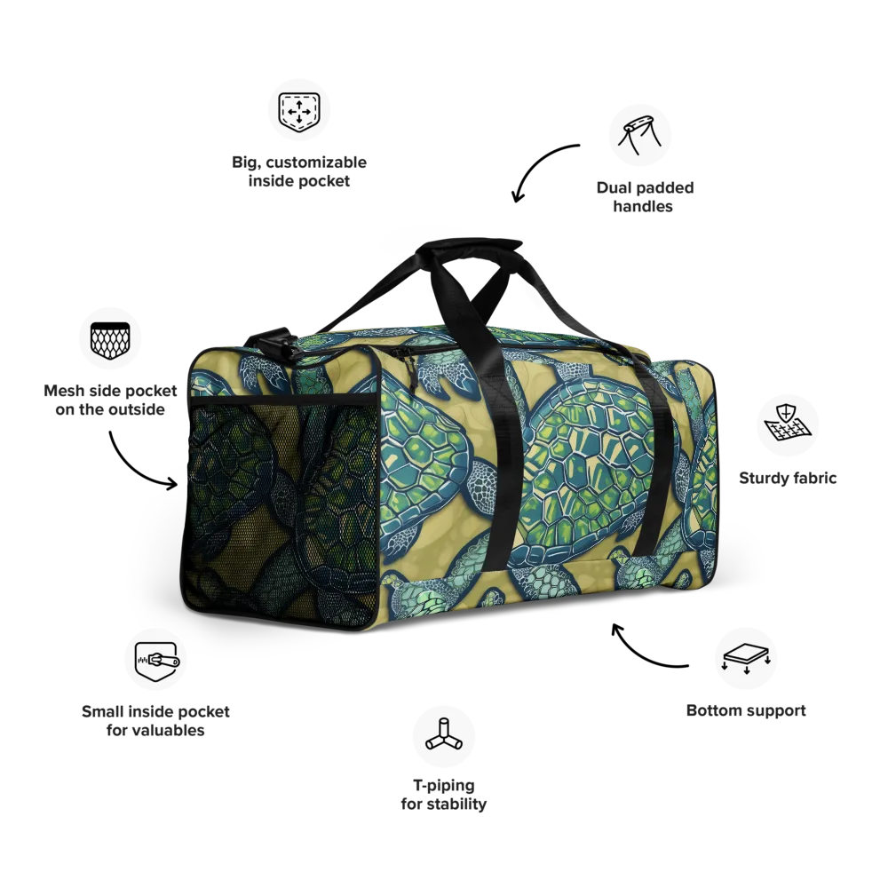 Sea Glass Tortoises on Duffle Bag — Right Front