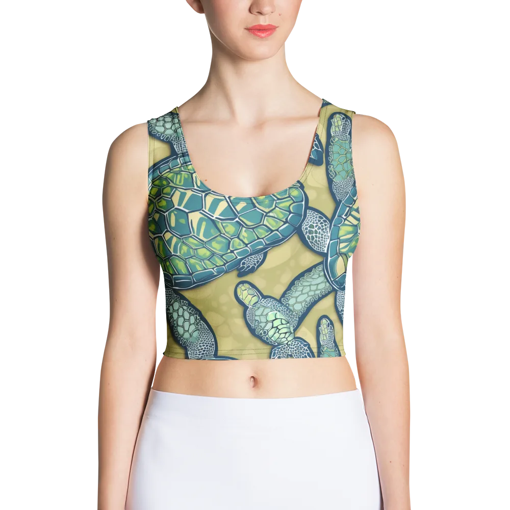 Sea Glass Tortoises on Crop Top — Front