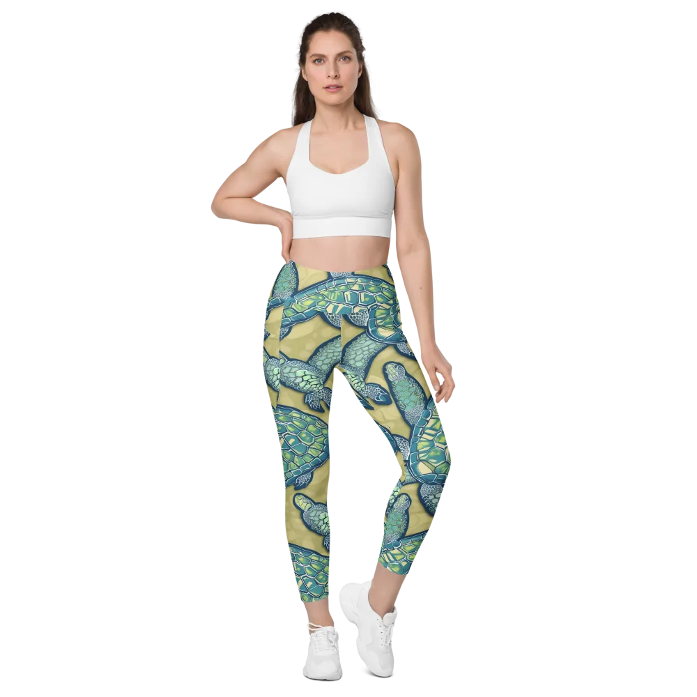 Sea Glass Tortoises on Leggings with Pockets — Front
