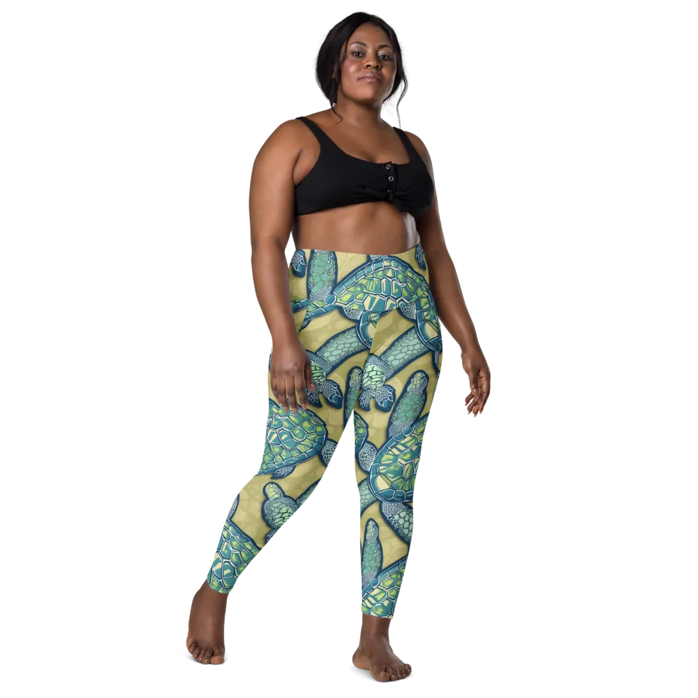 Sea Glass Tortoises on Leggings with Pockets — Front