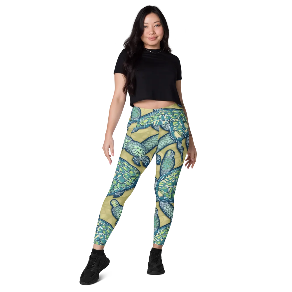 Sea Glass Tortoises on Leggings with Pockets — Front