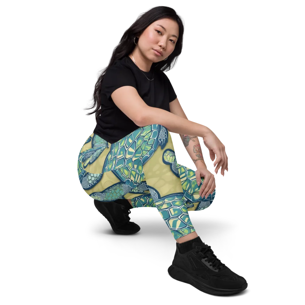 Sea Glass Tortoises on Leggings with Pockets — Right Front