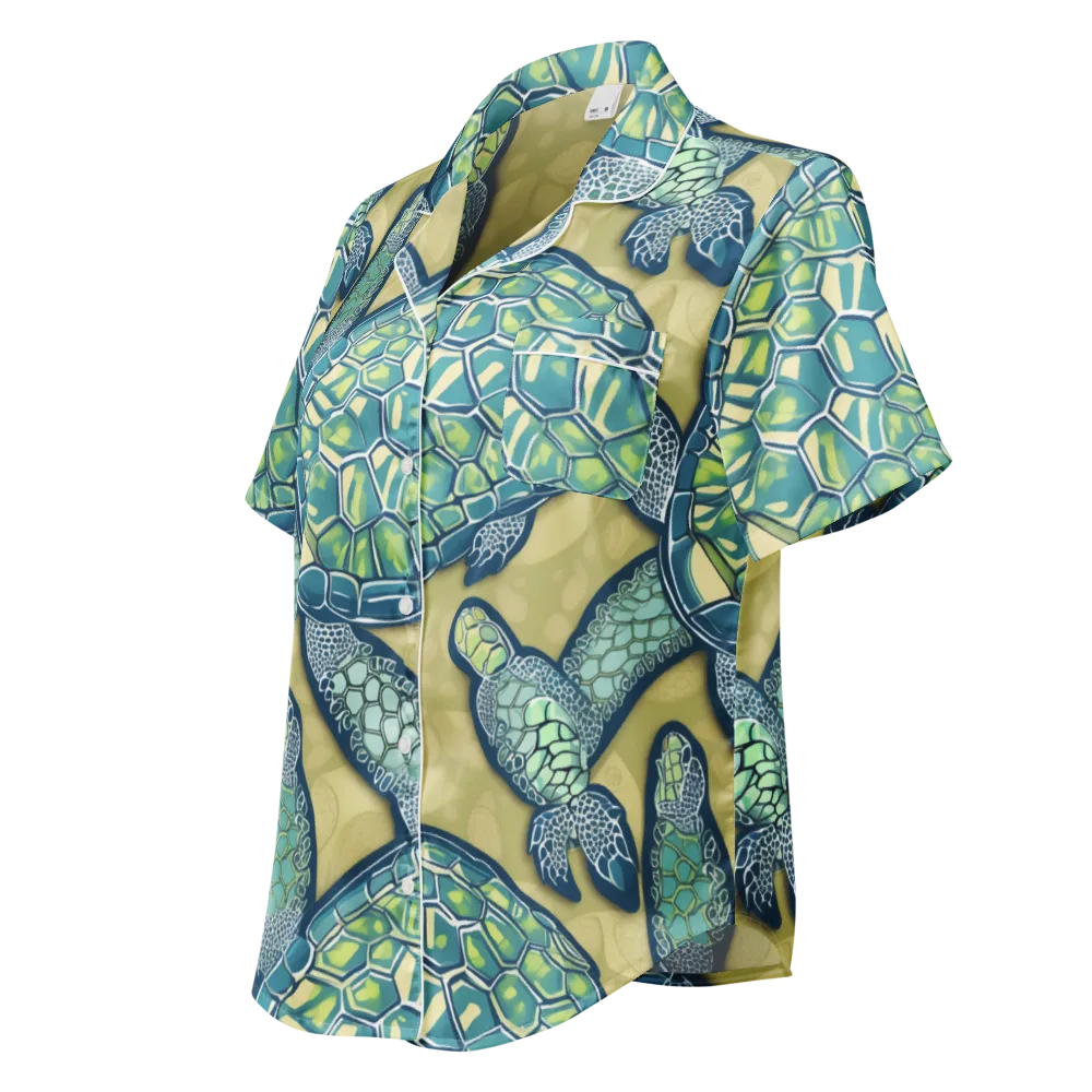 Sea Glass Tortoises on Women's Short Sleeve Pajama Top — Left Front