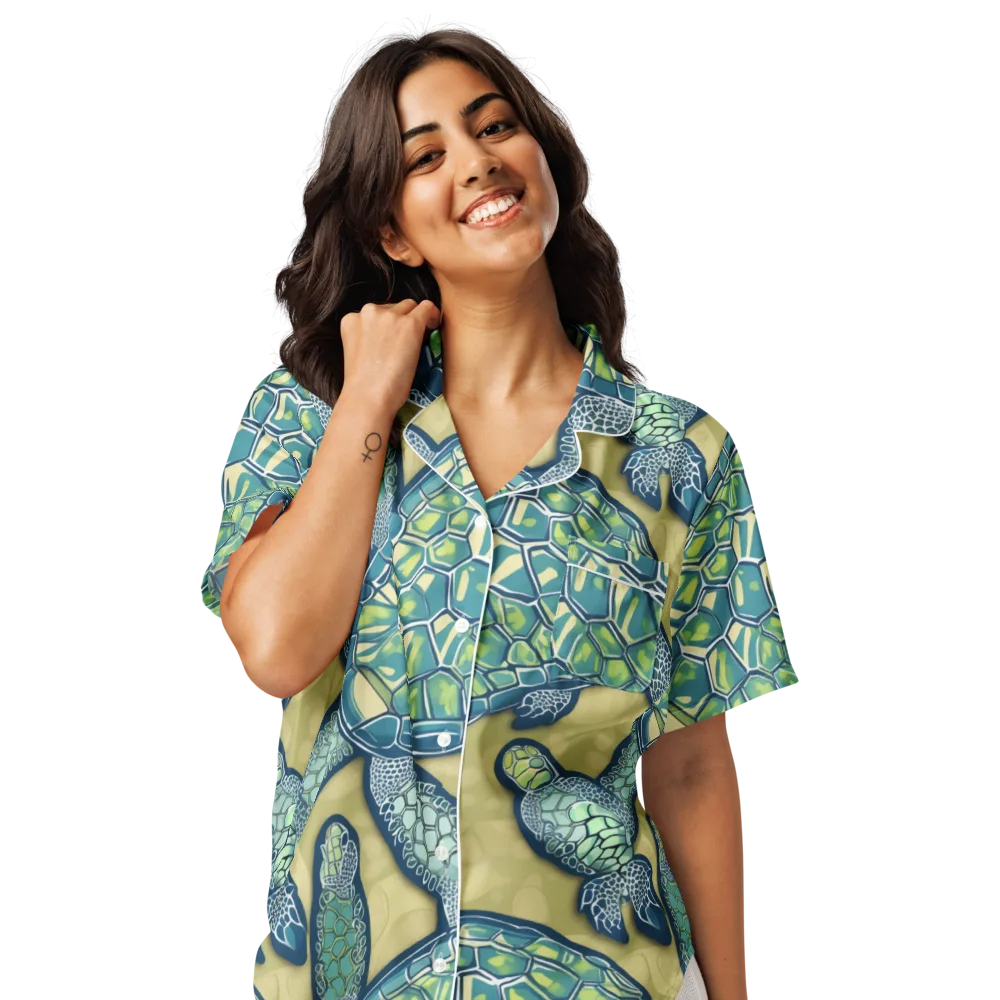 Sea Glass Tortoises on Women's Short Sleeve Pajama Top — Front