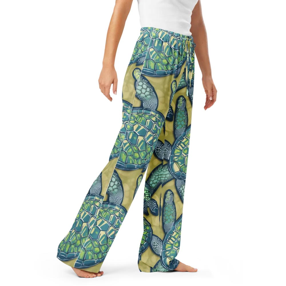 Sea Glass Tortoises on Women's Pajama Pants — Right Front