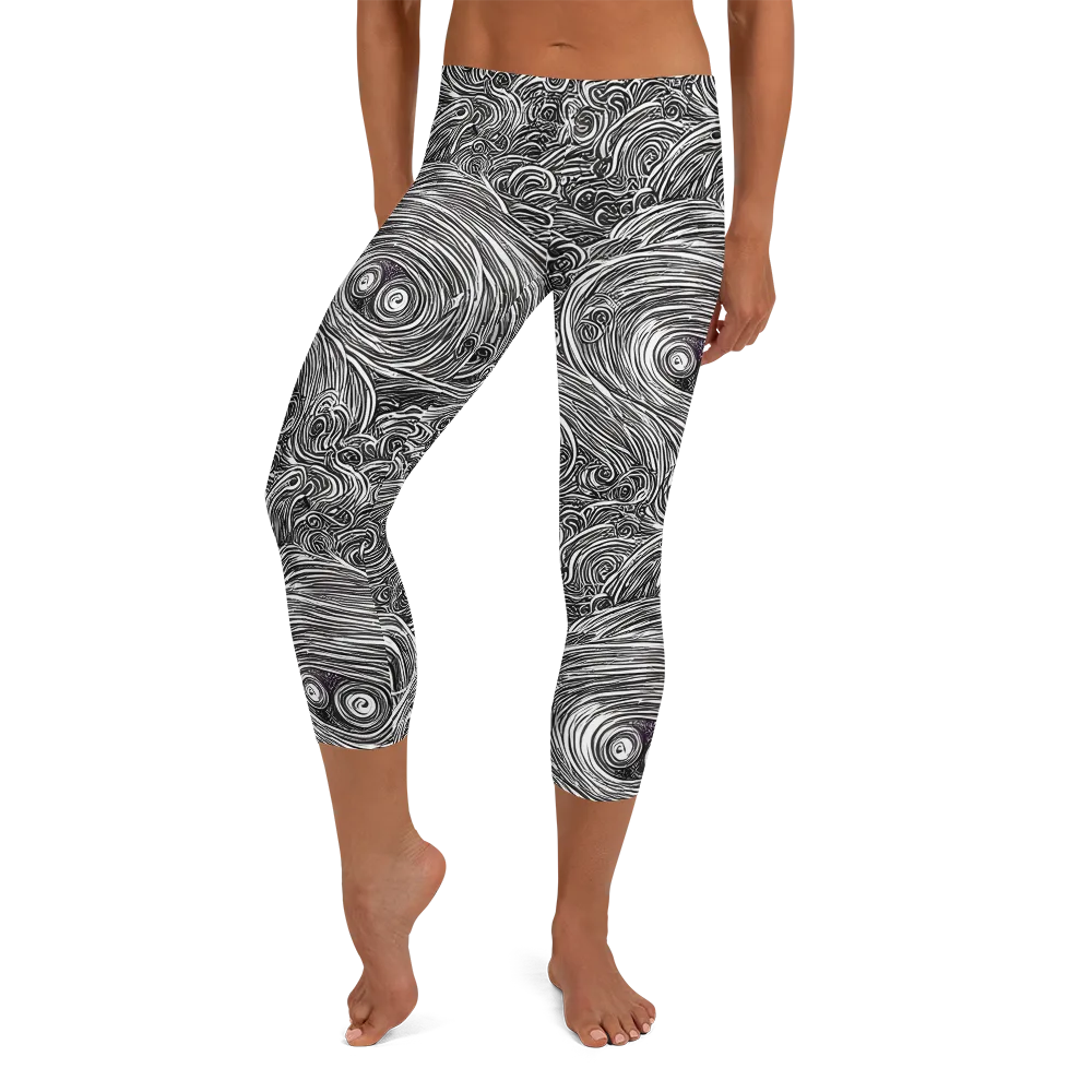 Ink Tide on Capri Leggings — Front