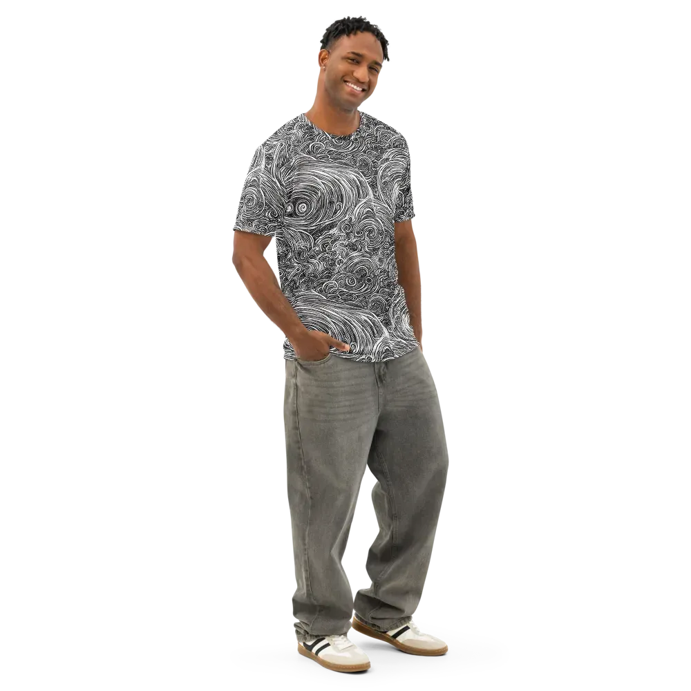 Ink Tide on Men's Cotton Crew Neck T-Shirt — Right Front