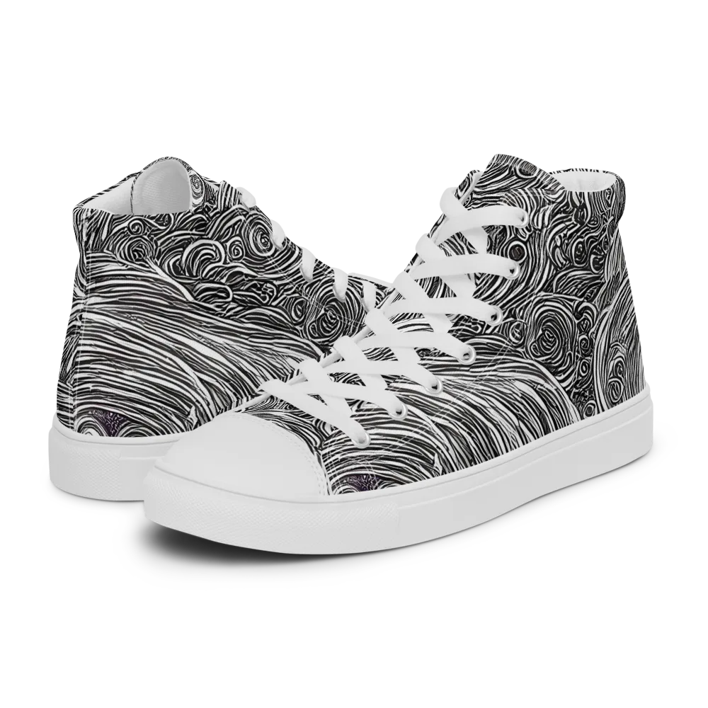 Ink Tide on Men's High Top Canvas Shoes — Left