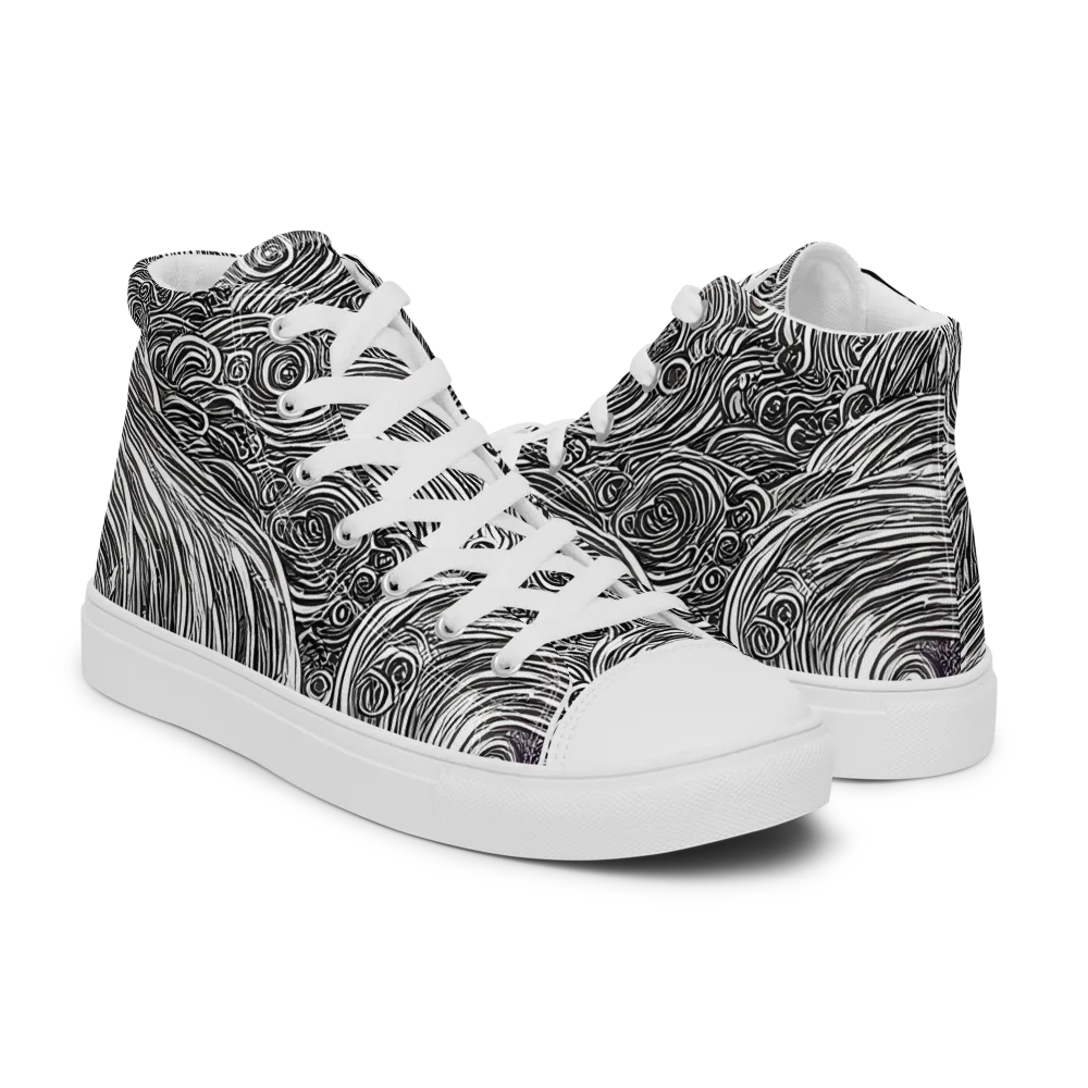 Ink Tide on Men's High Top Canvas Shoes — Right
