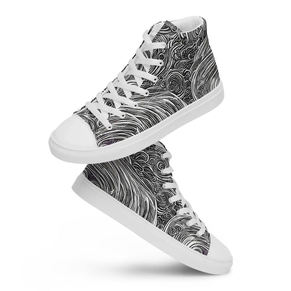 Ink Tide on Men's High Top Canvas Shoes — Front