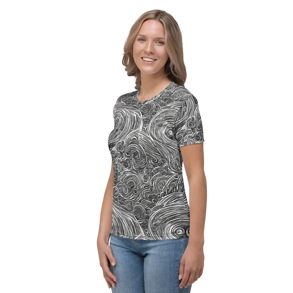 Ink Tide on Women's Crew Neck T-Shirt — Left