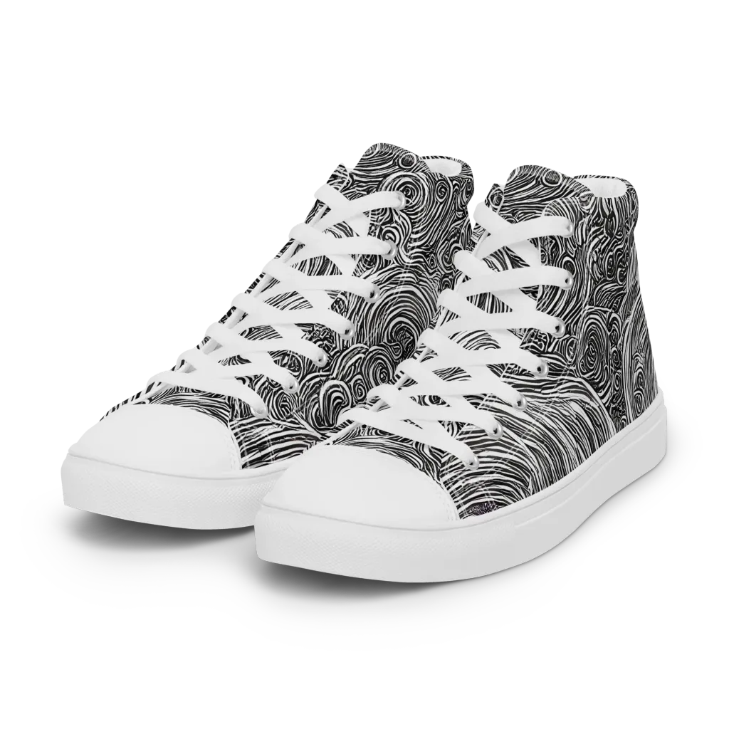 Ink Tide on Women's High Top Canvas Shoes — Left Front