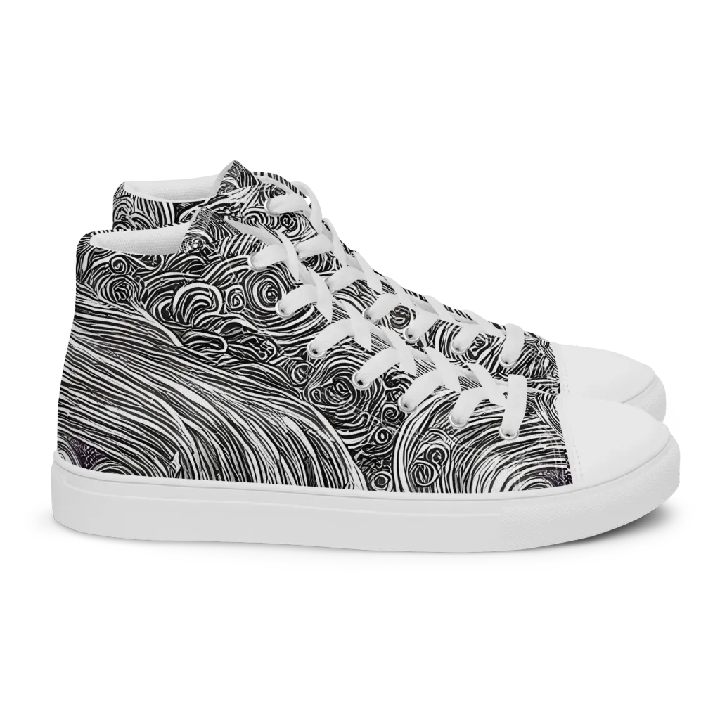 Ink Tide on Women's High Top Canvas Shoes — Right