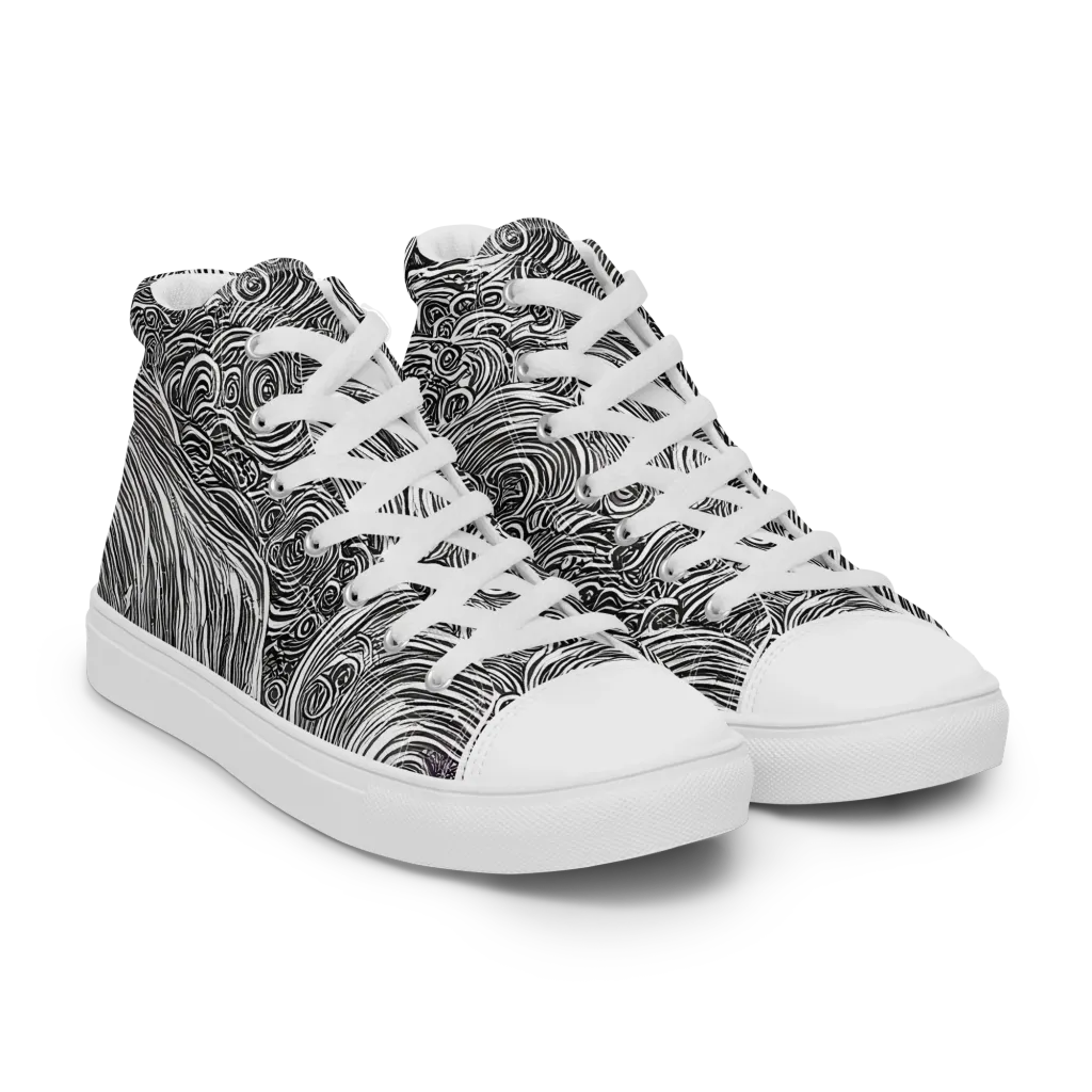 Ink Tide on Women's High Top Canvas Shoes — Right Front