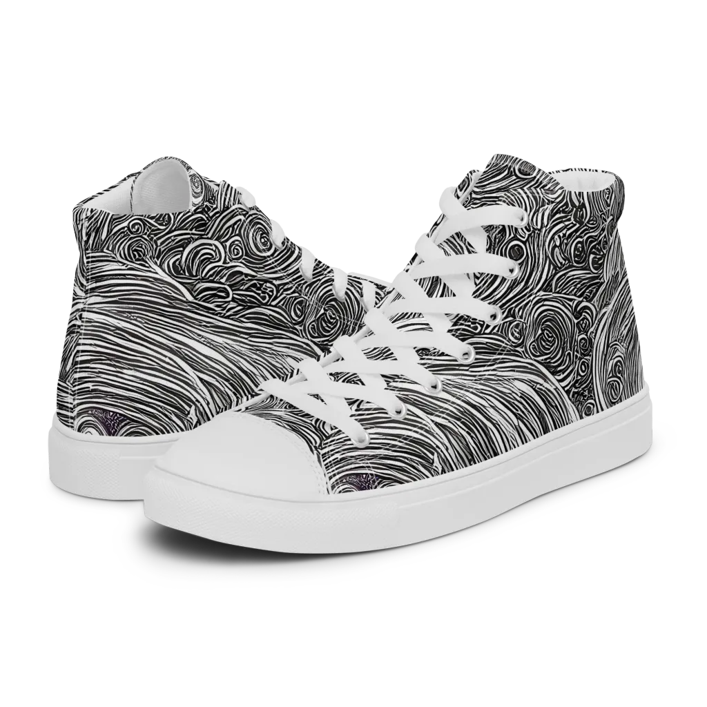 Ink Tide on Women's High Top Canvas Shoes — Left