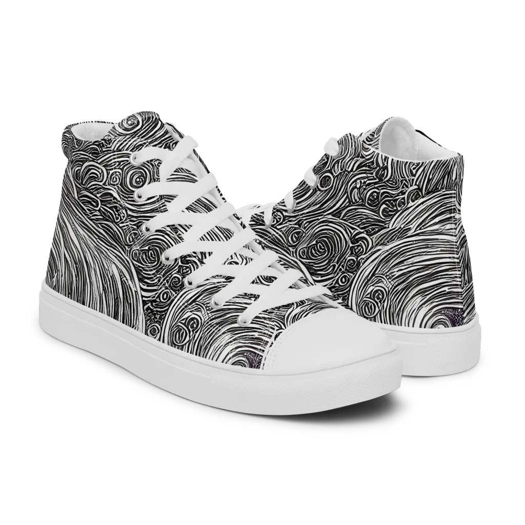 Ink Tide on Women's High Top Canvas Shoes — Right