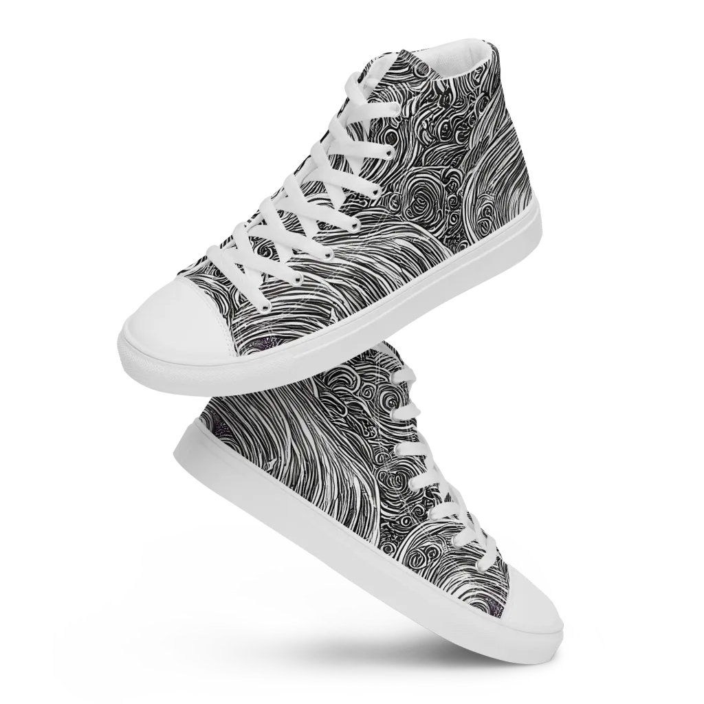 Ink Tide on Women's High Top Canvas Shoes — Front