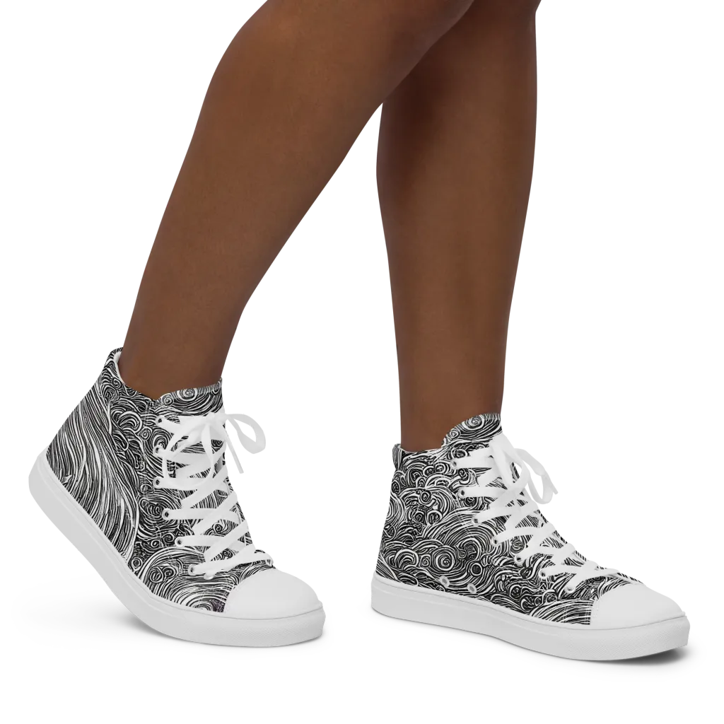Ink Tide on Women's High Top Canvas Shoes — Right