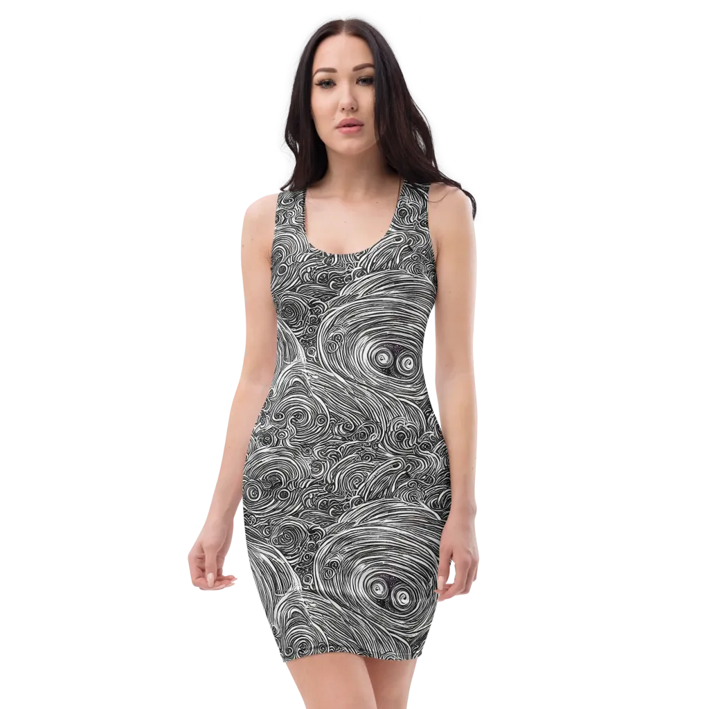 Ink Tide on Bodycon Dress — Front