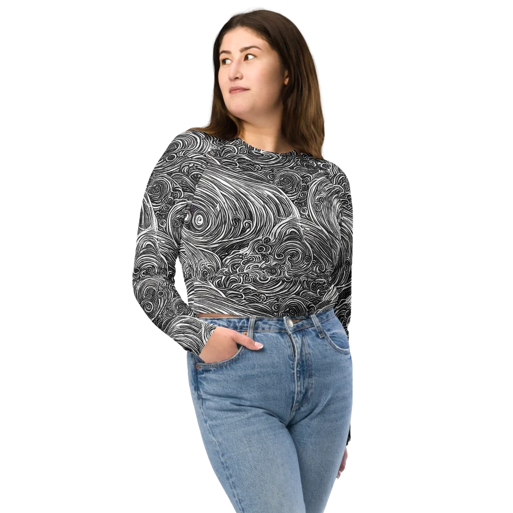 Ink Tide on Long Sleeve Crop Top — Front