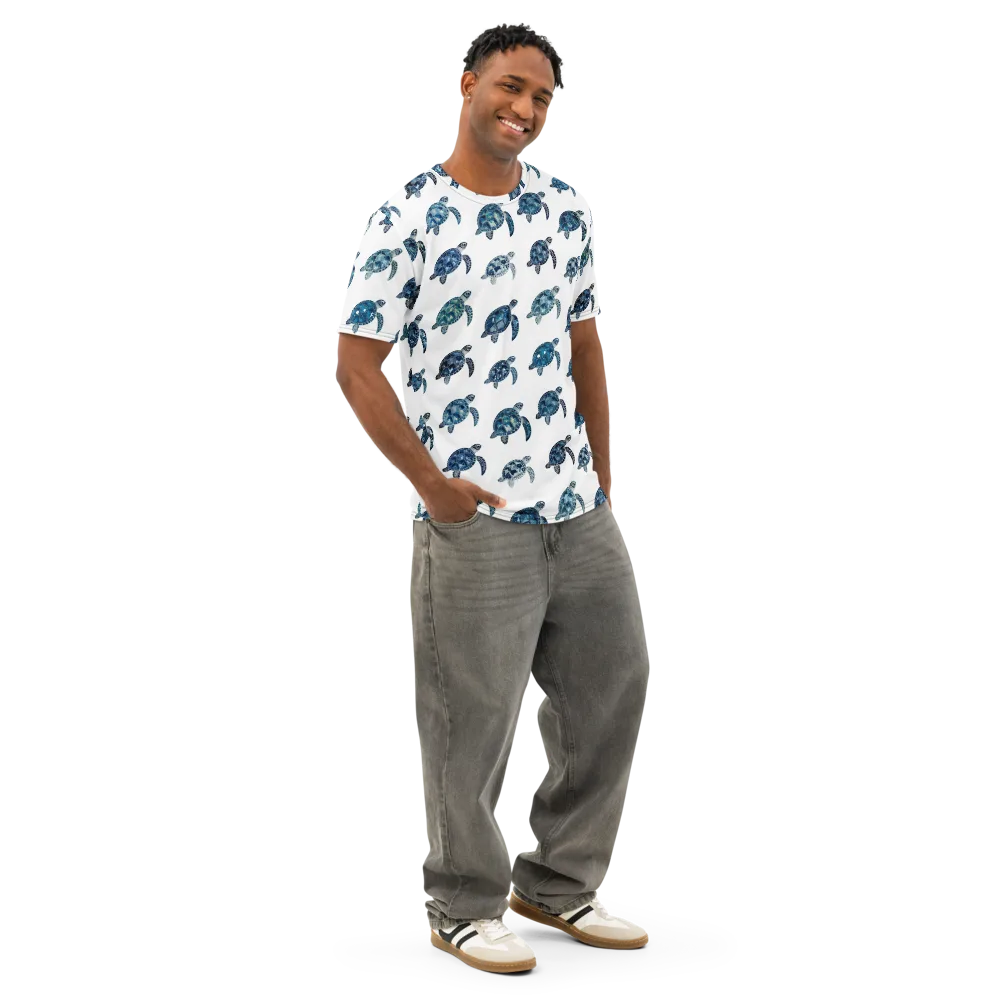 Midnight Tortoise on Men's Cotton Crew Neck T-Shirt — Right Front