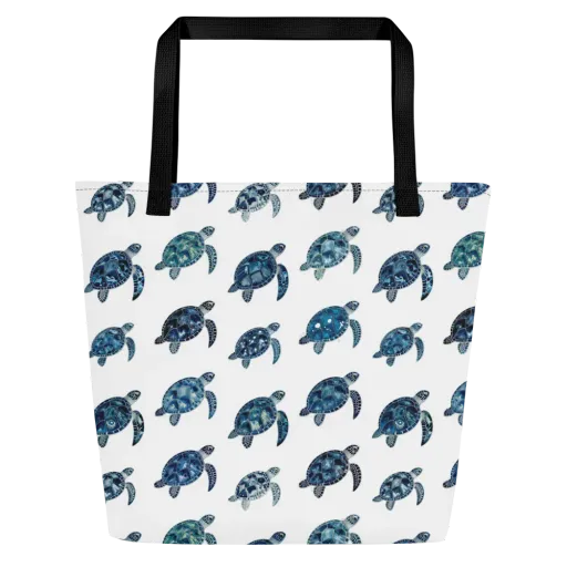 Midnight Tortoise on a Large Tote Bag W/ Pocket
