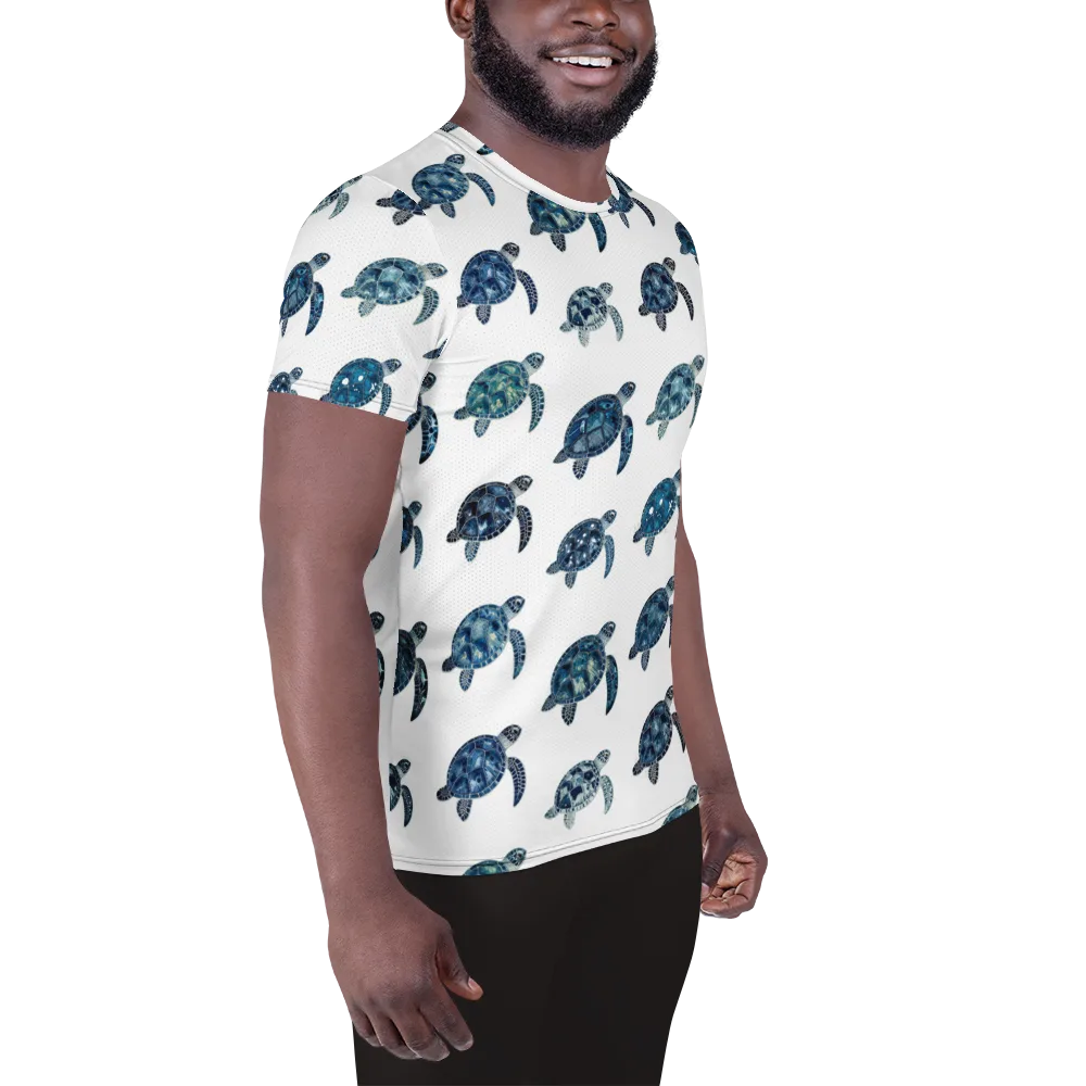 Midnight Tortoise on Men's Athletic T-Shirt — Right