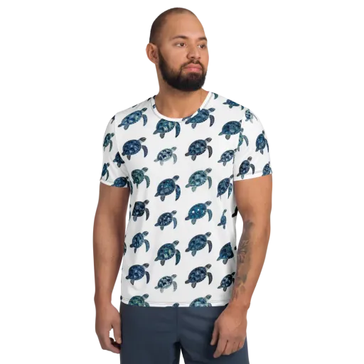 Midnight Tortoise on a Men's Athletic T-Shirt