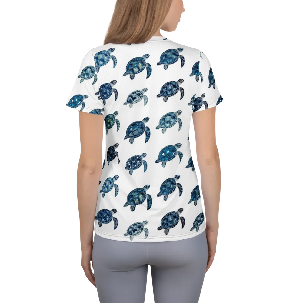 Midnight Tortoise on Women's Athletic T-Shirt — Back