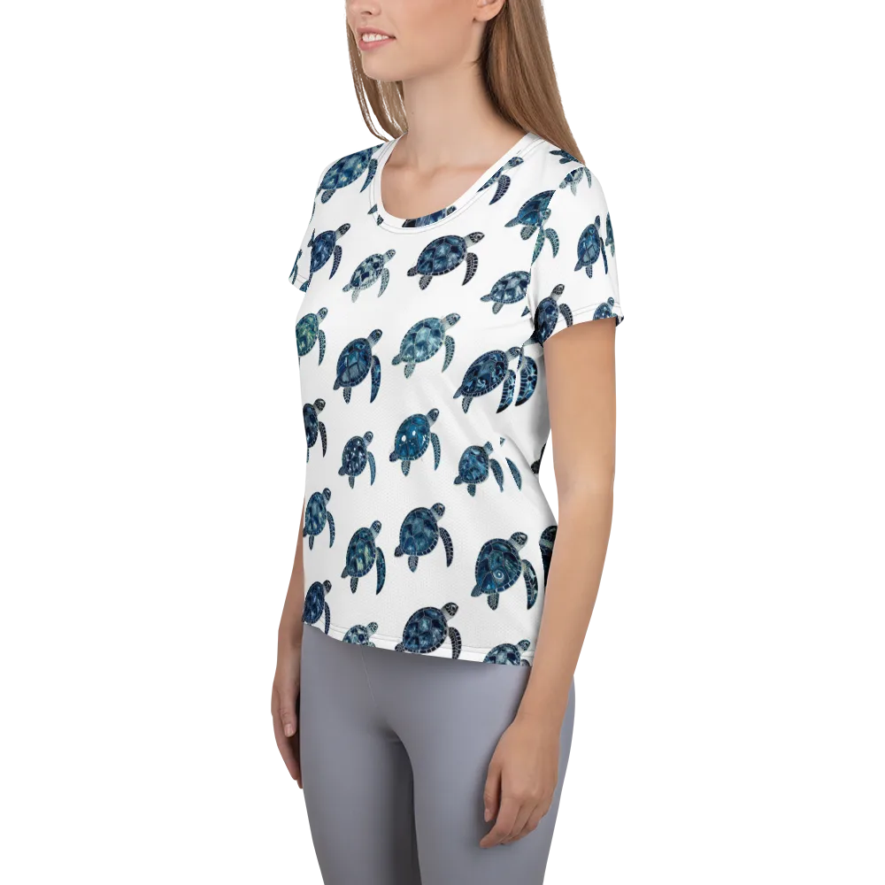 Midnight Tortoise on Women's Athletic T-Shirt — Left