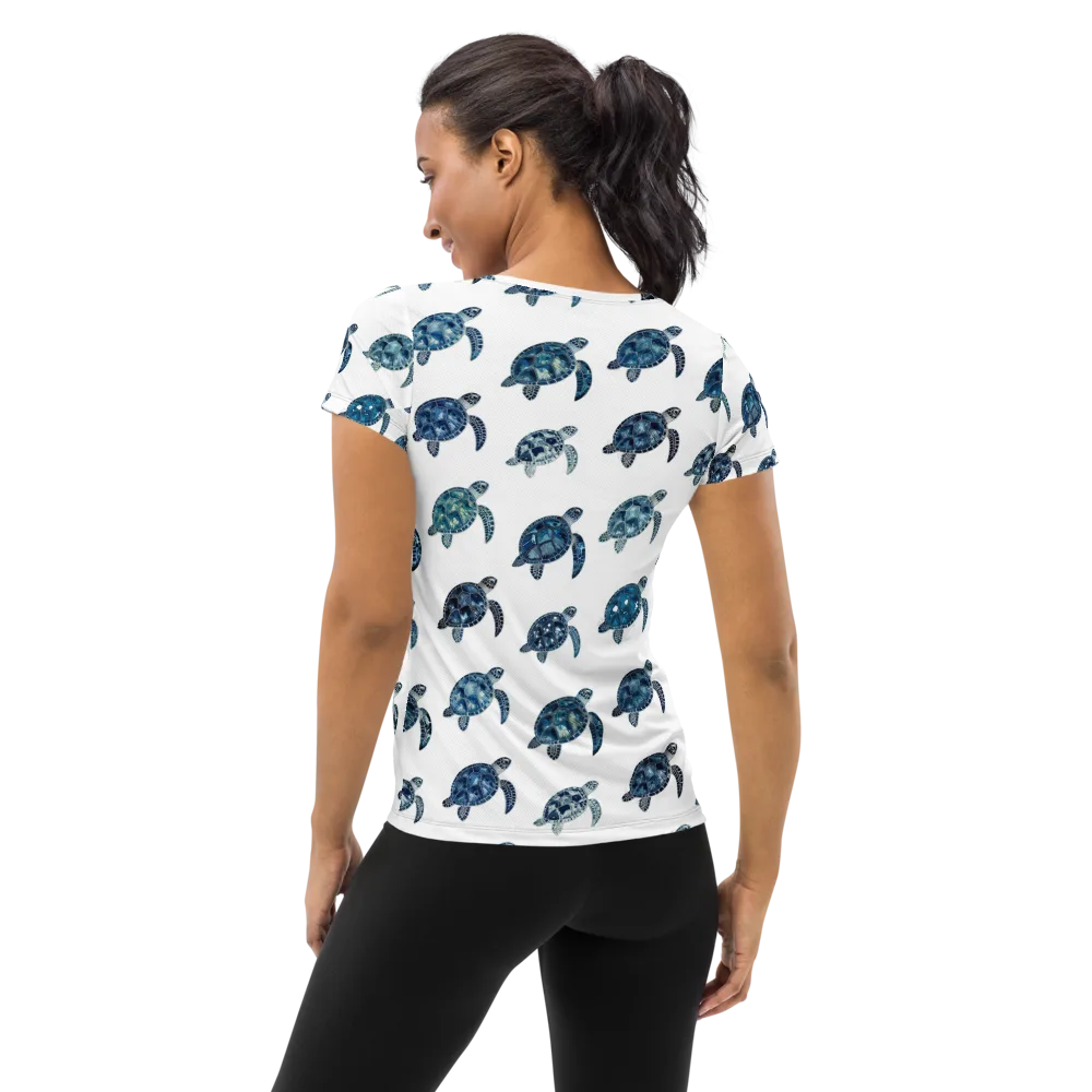 Midnight Tortoise on Women's Athletic T-Shirt — Back