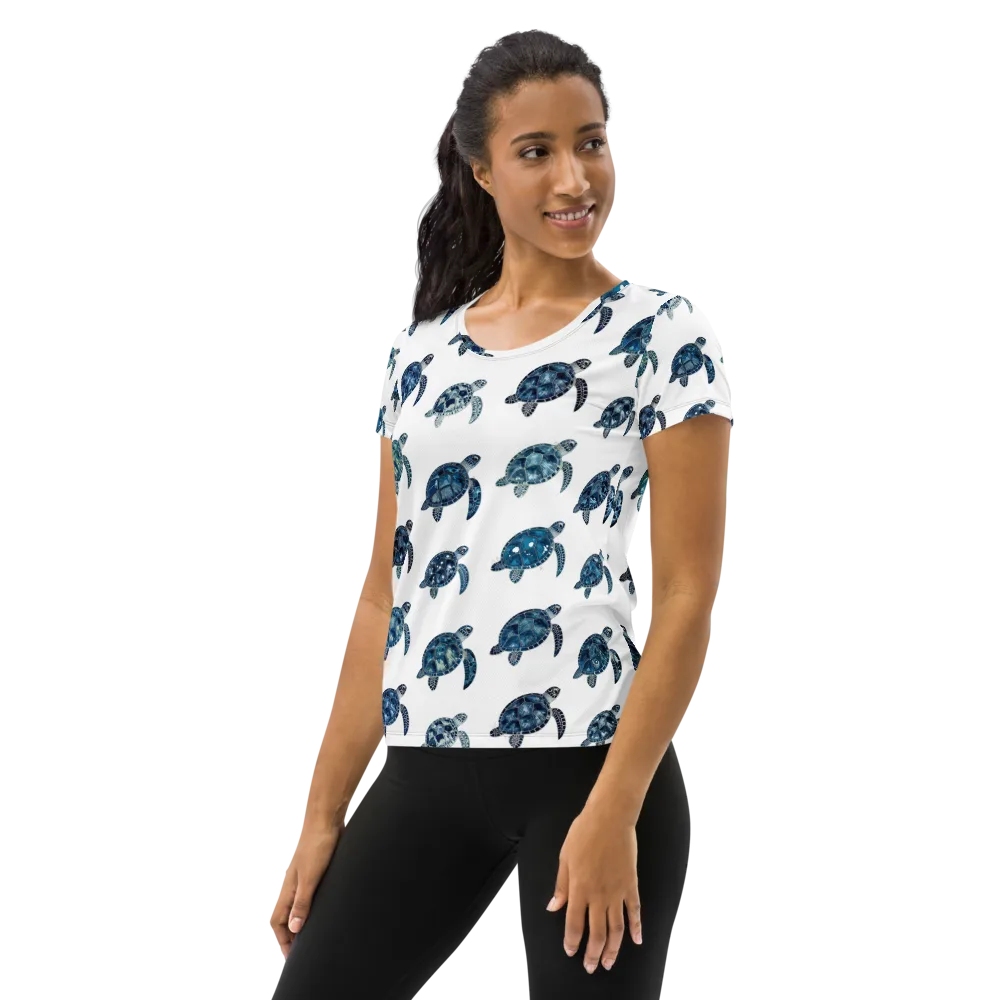 Midnight Tortoise on Women's Athletic T-Shirt — Left