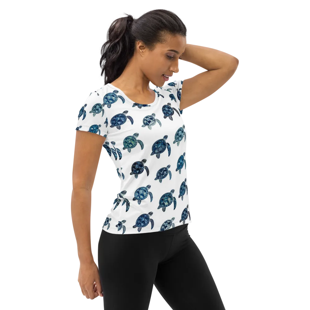 Midnight Tortoise on Women's Athletic T-Shirt — Right