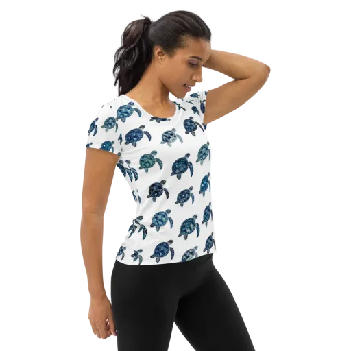 Midnight Tortoise on a Women's Athletic T-Shirt