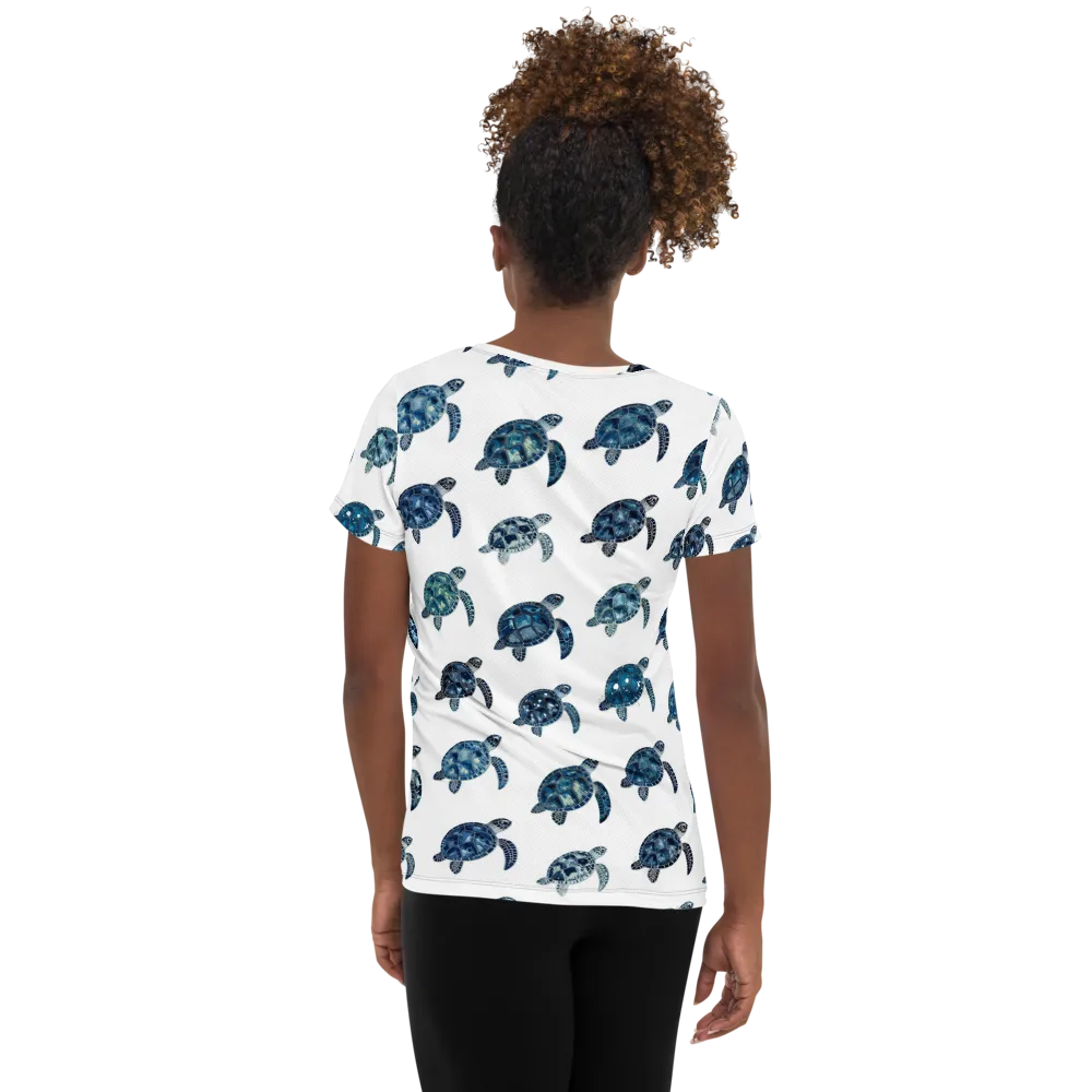 Midnight Tortoise on Women's Athletic T-Shirt — Back