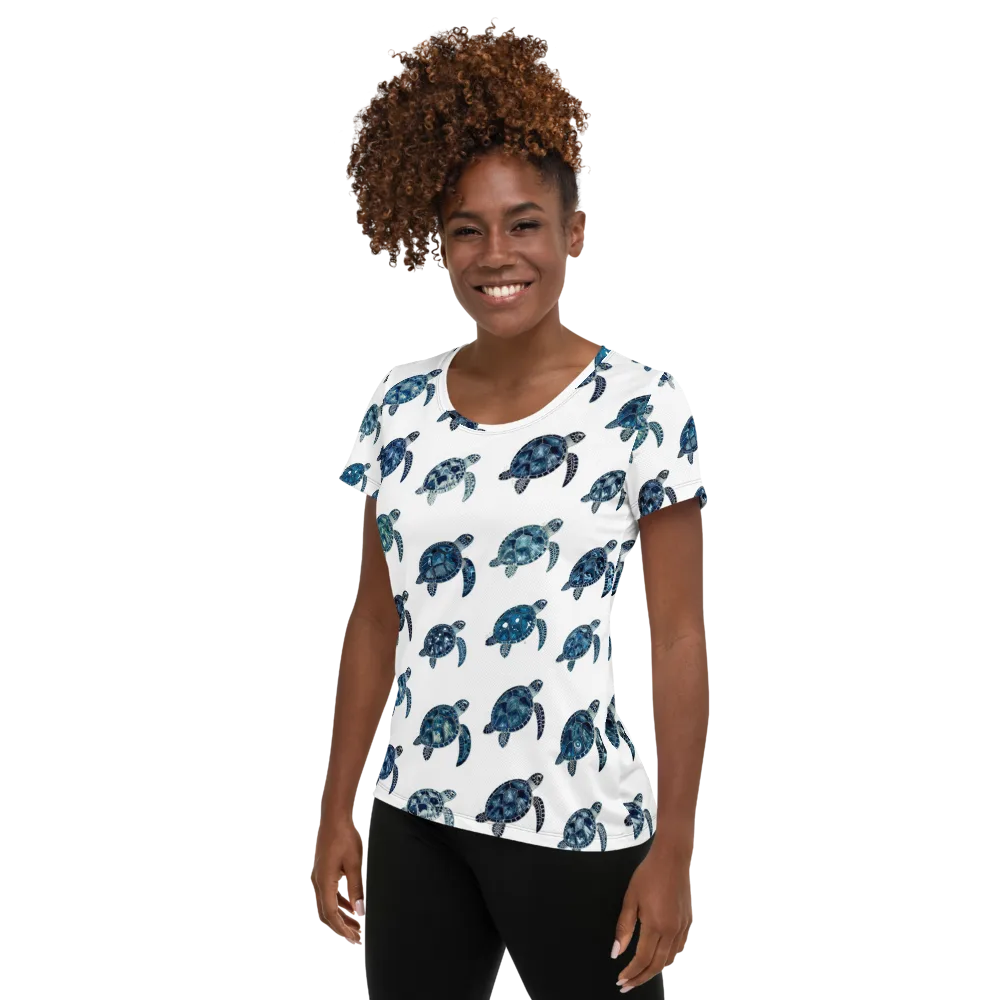Midnight Tortoise on Women's Athletic T-Shirt — Left