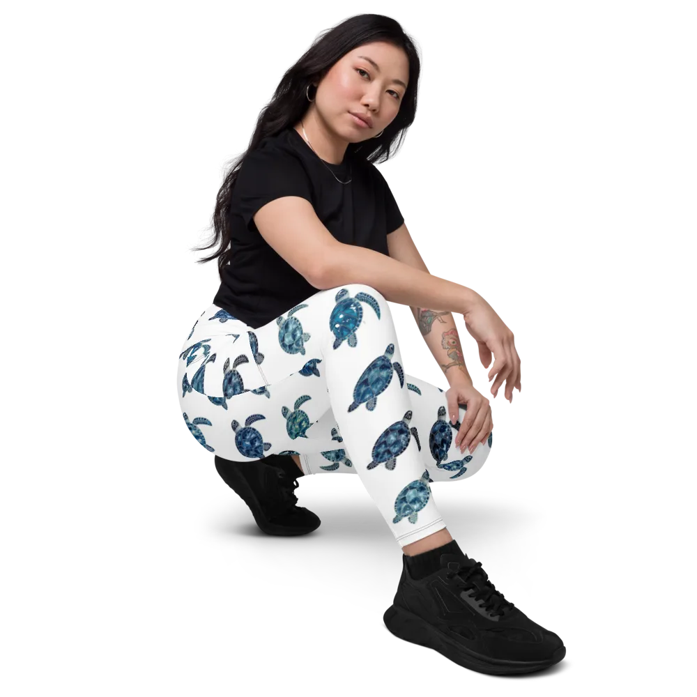 Midnight Tortoise on Leggings with Pockets — Right Front