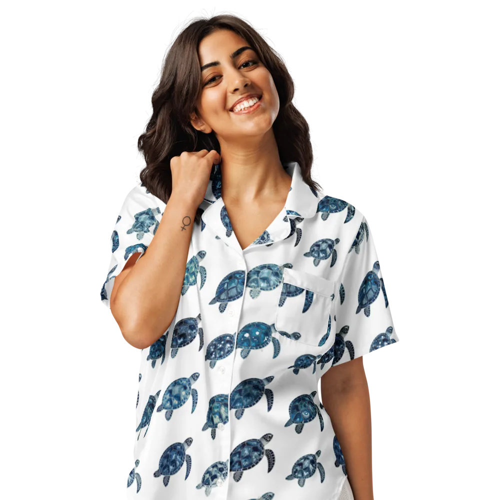 Midnight Tortoise on Women's Short Sleeve Pajama Top — Front