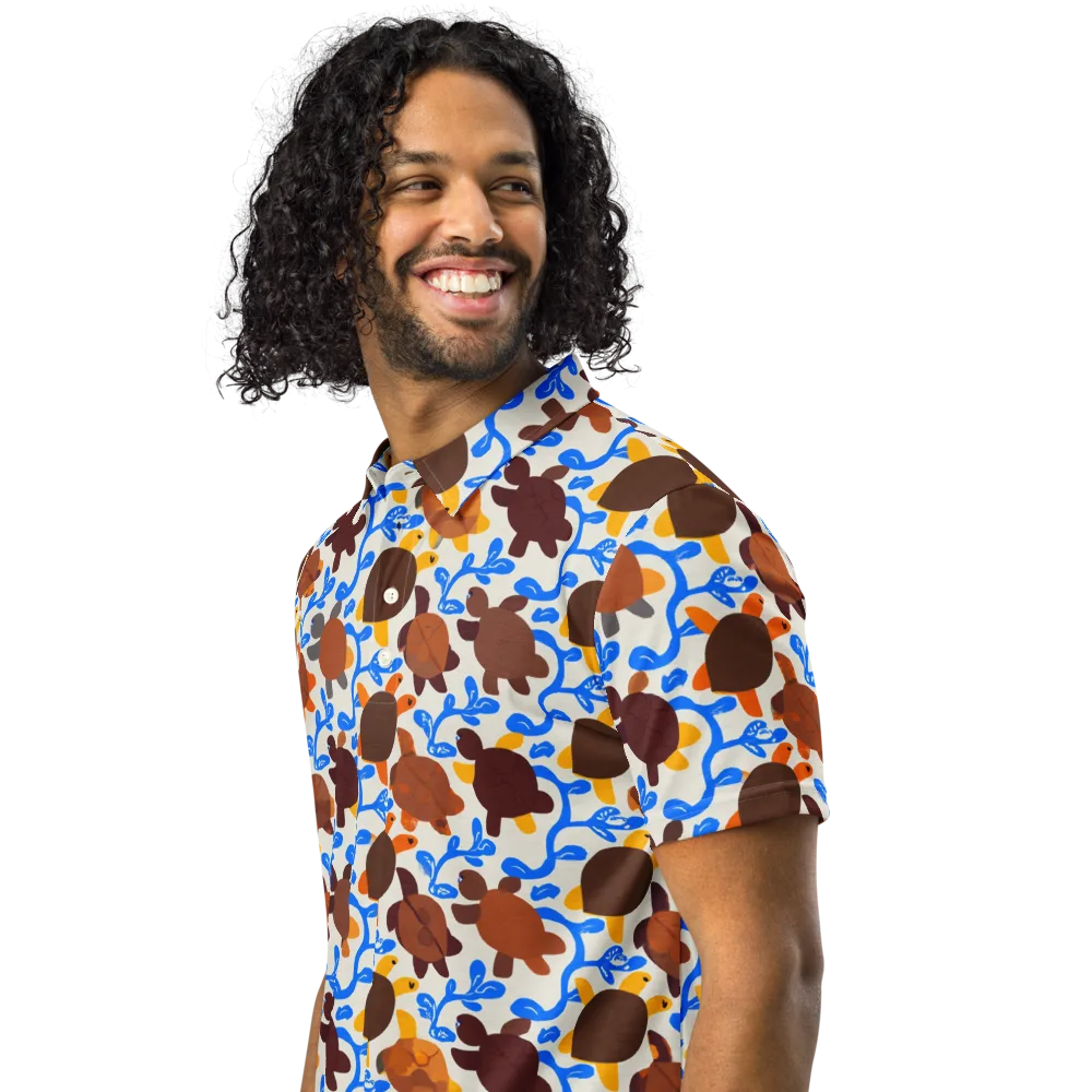 Turtle Current on Men's Slim Fit Polo Shirt — Left Front