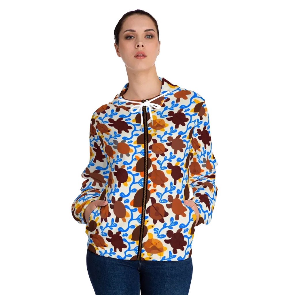 Turtle Current on Women's Full-Zip Hoodie — Front On Person