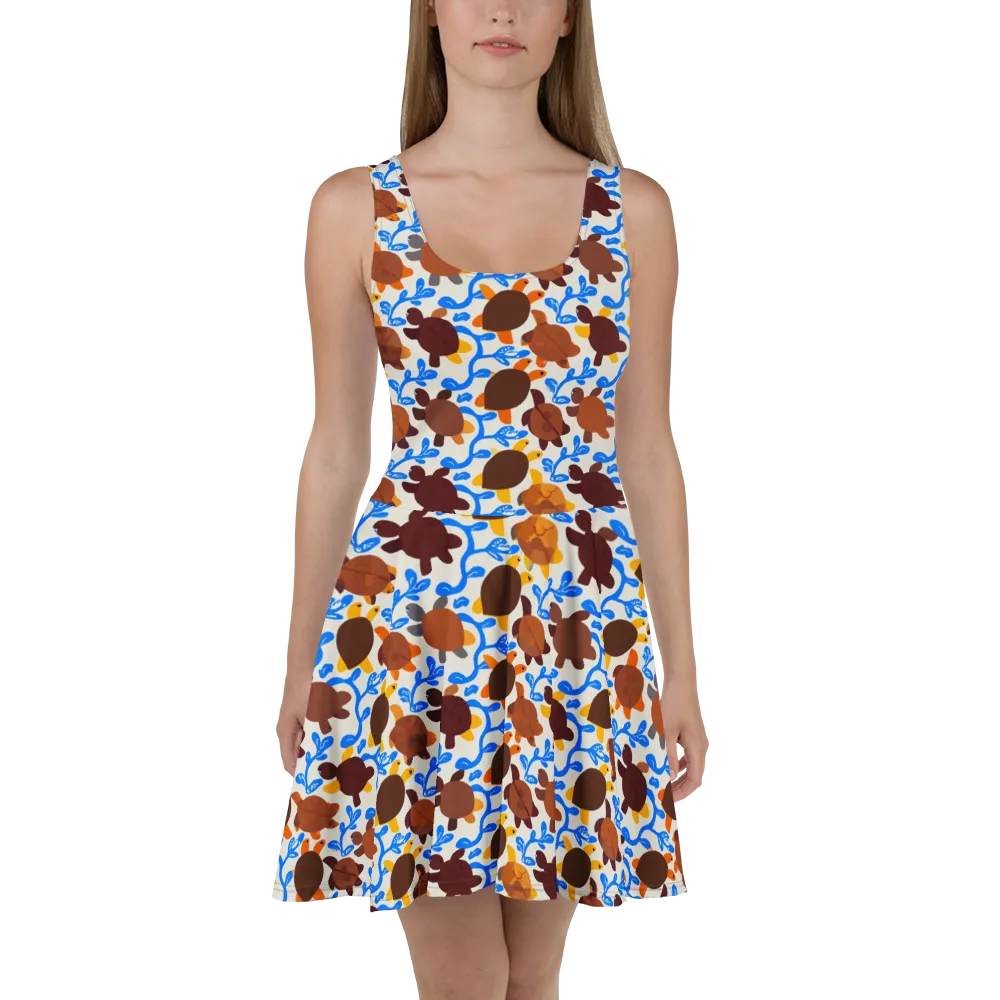 Turtle Current on Skater Dress — Front