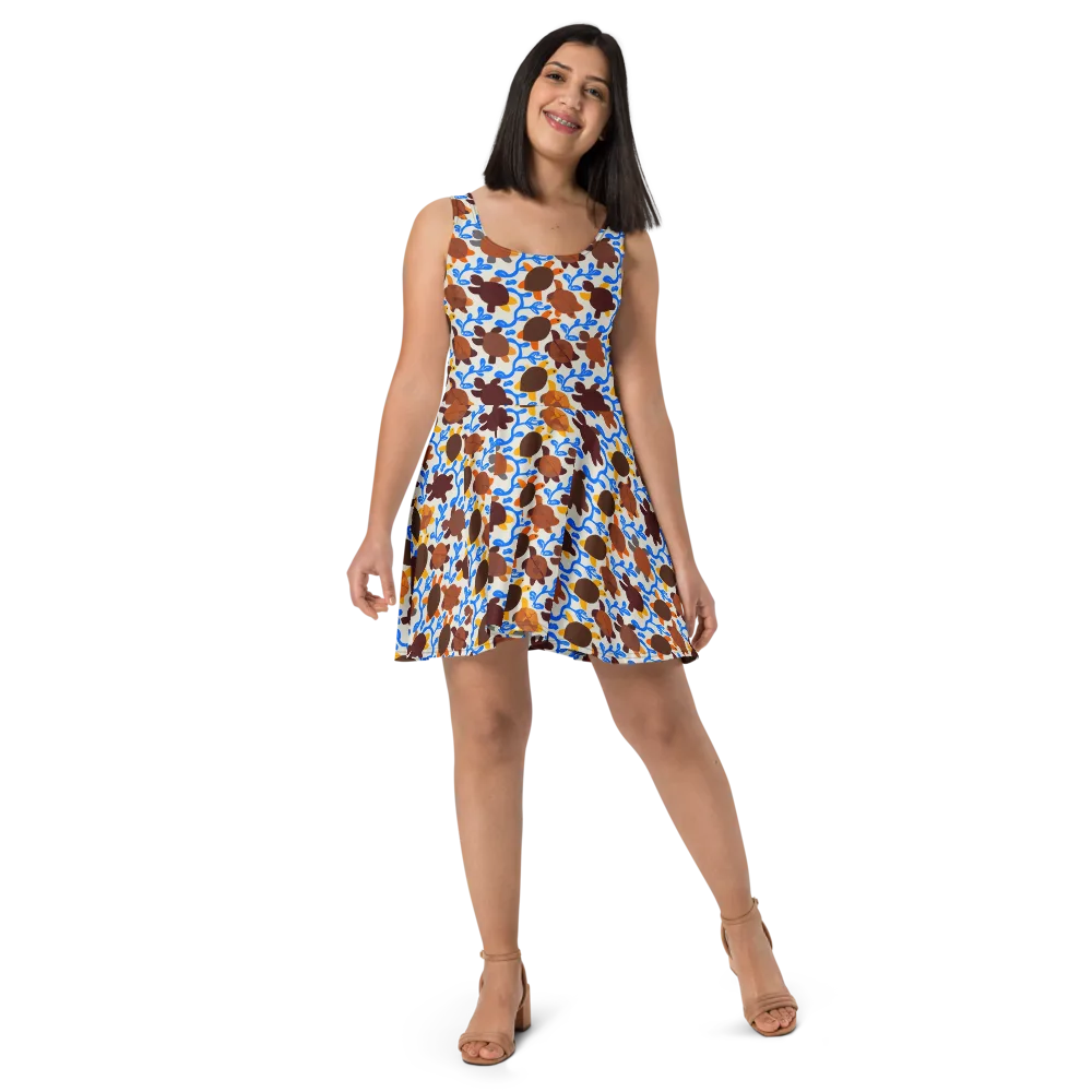 Turtle Current on Skater Dress — Front
