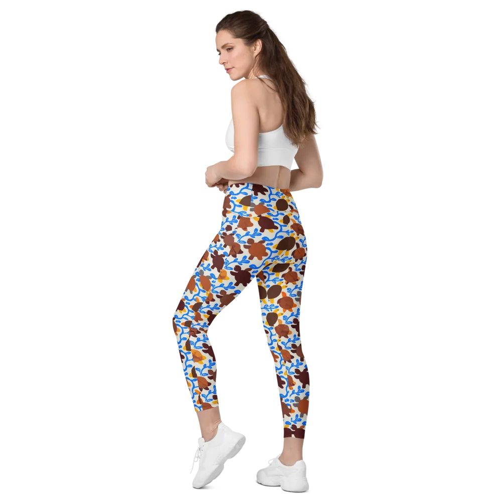 Turtle Current on Leggings with Pockets — Left Back
