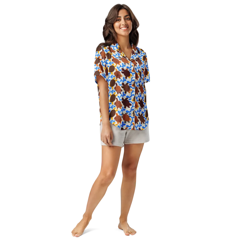 Turtle Current on Women's Short Sleeve Pajama Top — Front
