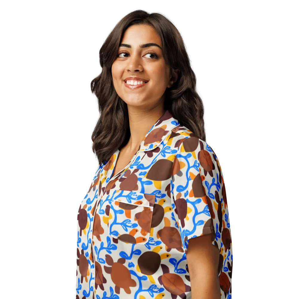 Turtle Current on Women's Short Sleeve Pajama Top — Left Front
